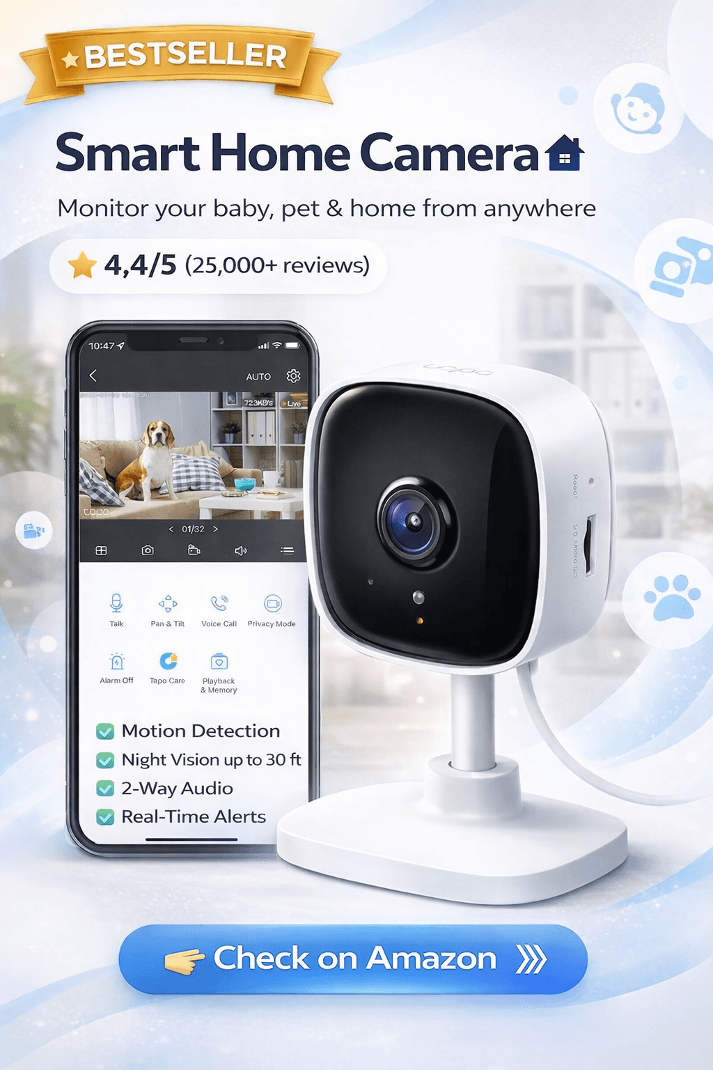 TP-Link Tapo Smart Home Camera with app interface